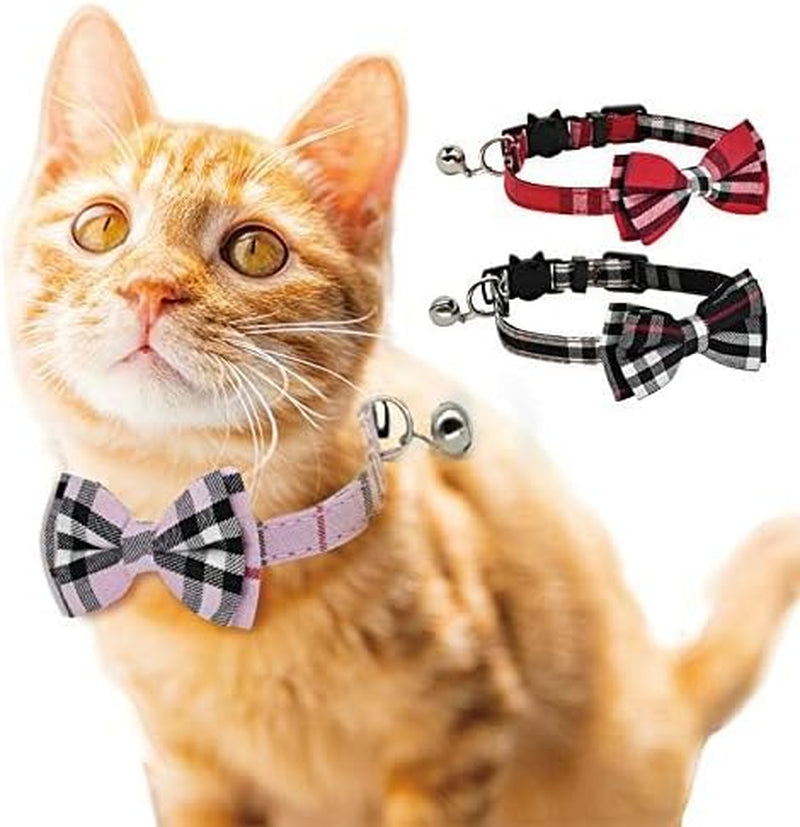 2 Pack/Set Cat Collar Breakaway with Cute and Bell for Kitty and Some Puppies, Adjustable from 7.8-10.5 Inch (Black+Red)