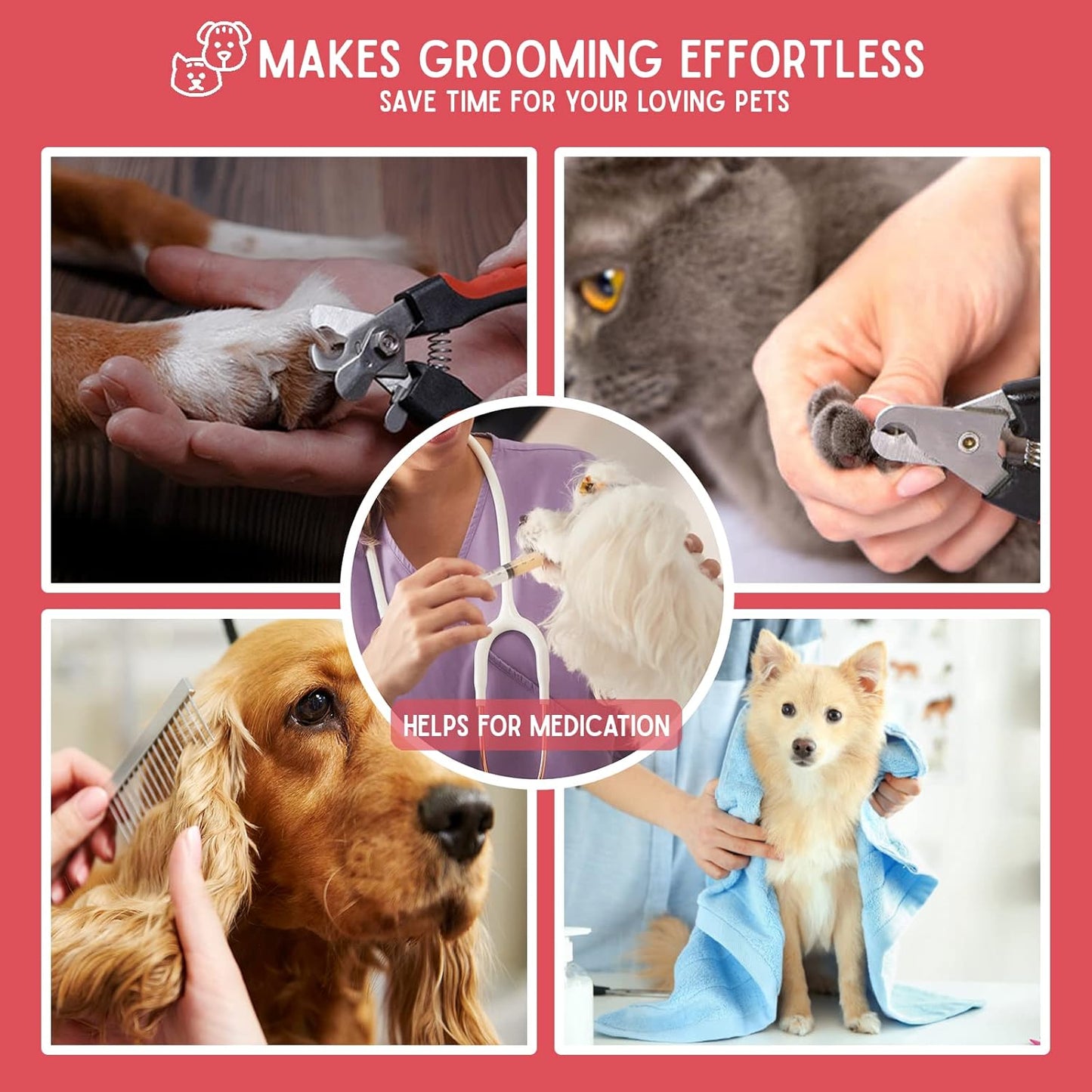 10 in 1 Cat & Dog Grooming Hammock Harness with Nail Clippers & File, Comb, & Hanging Pet Grooming Hammock| Cat & Dog Sling Restraint Bag Holder for Nail Trimming/Clipping & Bathing- Small