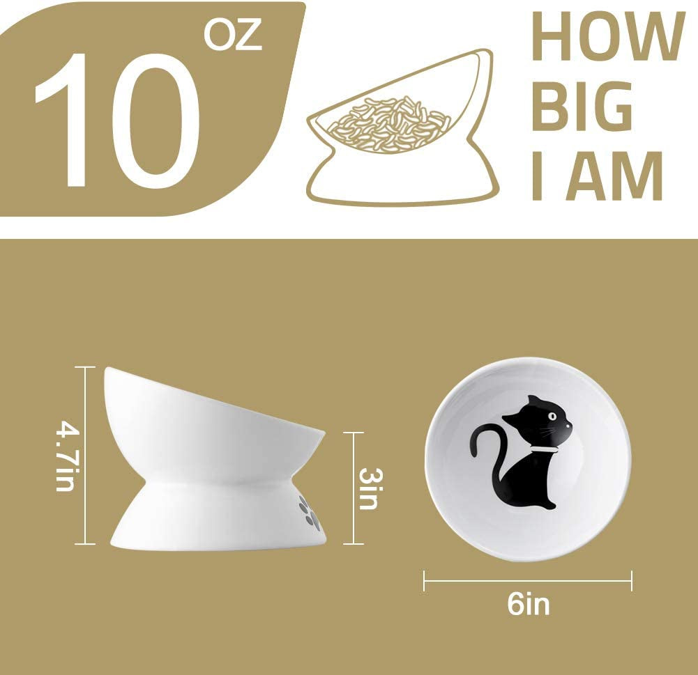 Ceramic Raised Cat Bowls, Slanted Cat Dish Food or Water Bowls, Elevated Porcelain Pet Feeder Bowl Protect Cat'S Spine, Stress Free, Backflow Prevention(Pink)