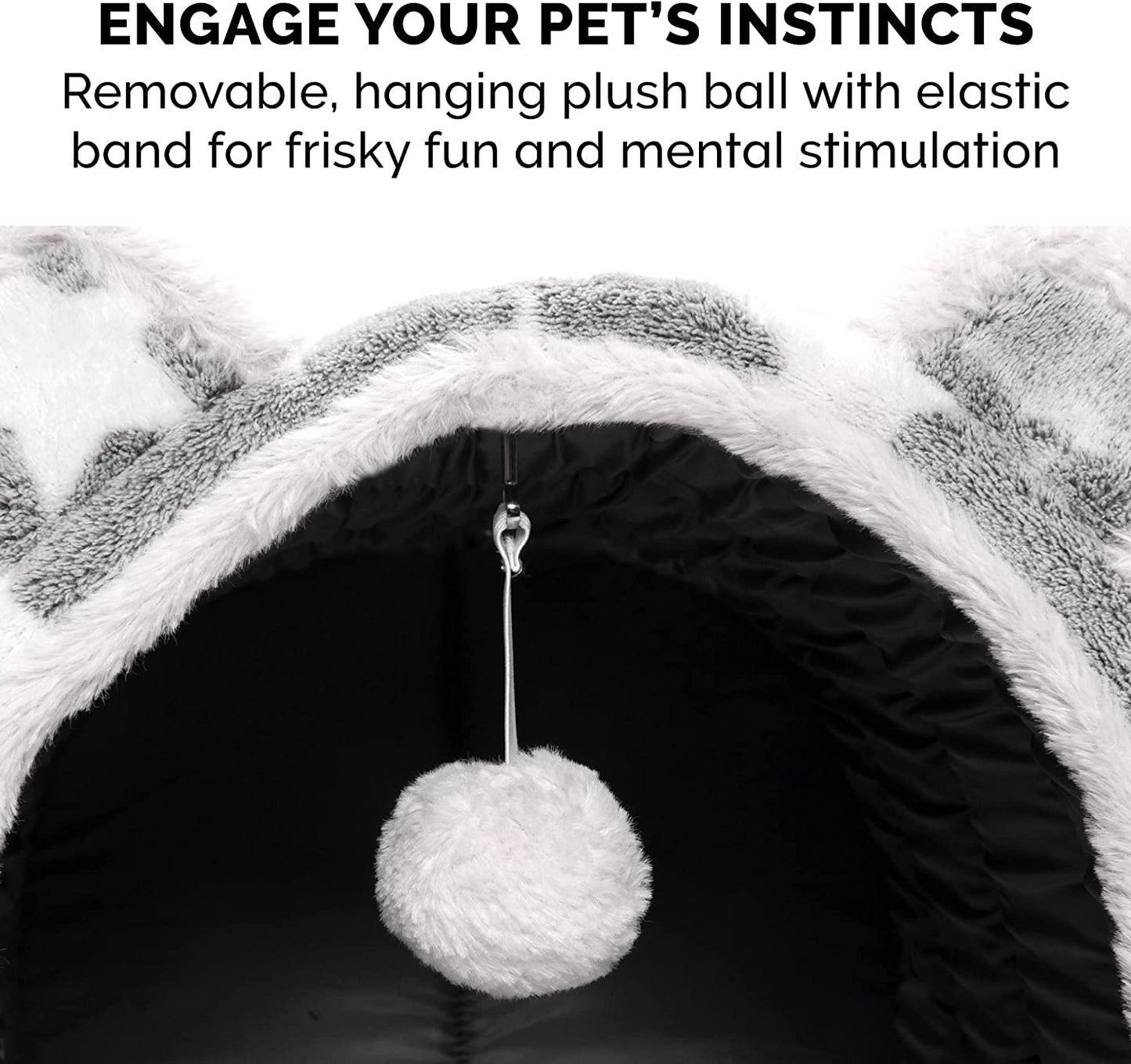 Cat Bed Snuggle Hideout for Indoor Cats & Small Dogs, Washable & Foldable W/ Plush Ball Toy - Snuggle Hideout-Bear Pet Tent - Silver Stars, Small