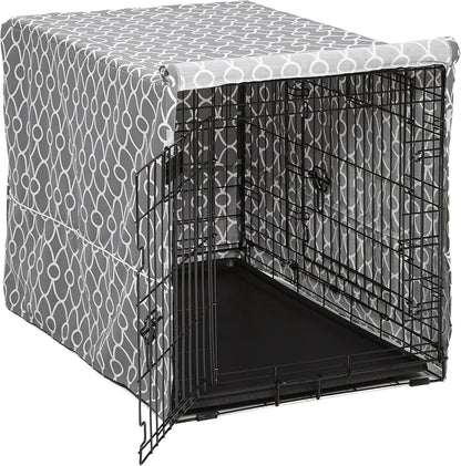 Dog Crate Cover with Teflon Fabric Protector, Poly-Cotton Privacy Kennel Cover Fits Most 36-Inch Crates, Gray Designer Print, Washable, Reduces Barking