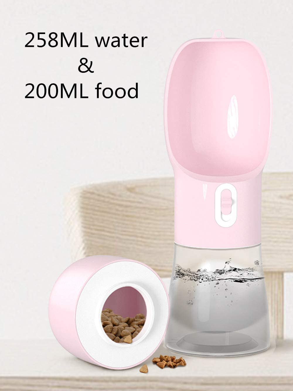 Portable Dog Water Bottle - Leak Proof Dog Water Dispenser with Bowl & Food Container, Dishwasher Safe Food Grade Plastic for Pet Puppy Outdoor Walking Hiking Travel Pink