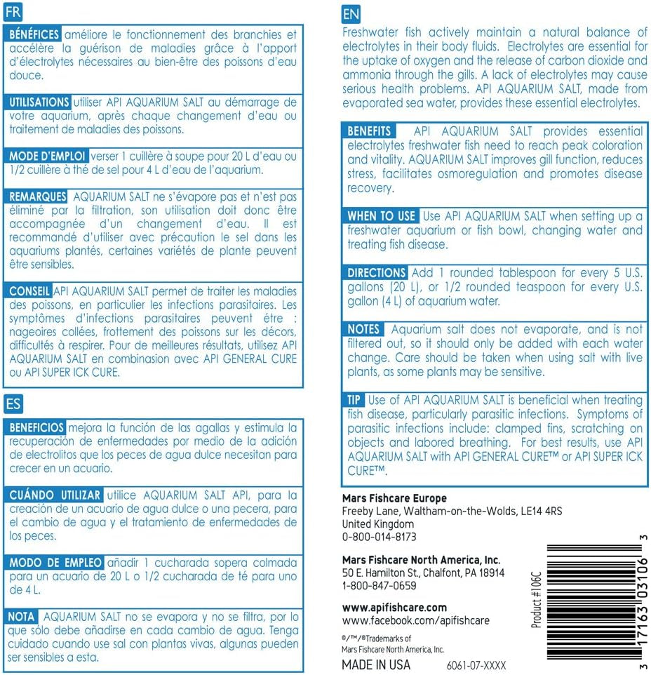 AQUARIUM SALT Freshwater Aquarium Salt 65-Ounce Box