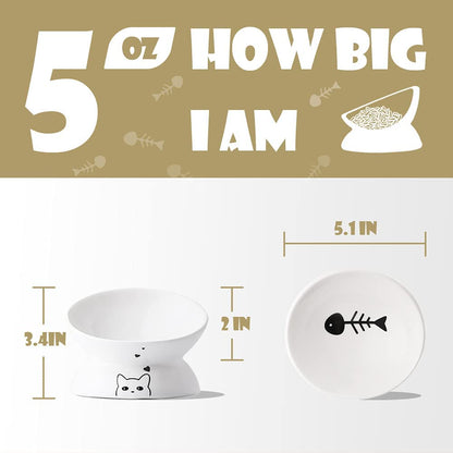 Ceramic Raised Cat Bowls, Slanted Cat Dish Food or Water Bowls, Elevated Porcelain Pet Feeder Bowl Protect Cat'S Spine, Stress Free, Backflow Prevention (Gray)