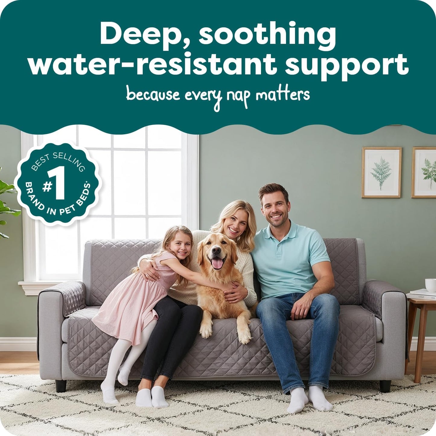 Water-Resistant Sofa Cover for Dogs & Cats, Reversible Couch Protector with Secure Straps and Pinsonic Quilted Fabric, Machine Washable Couch Cover, Large Sofa, Gray Mist