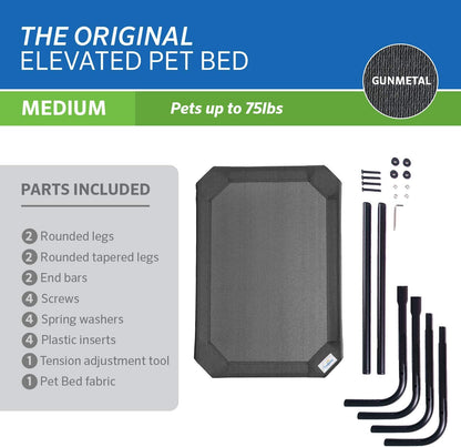 Original Elevated Dog Bed - Breathable Off-The-Ground Pet Bed with Cooling Fabric, Joint Relief & Moisture-Resistant Fabric, 100% Recyclable, Easy Clean, Gunmetal, Medium