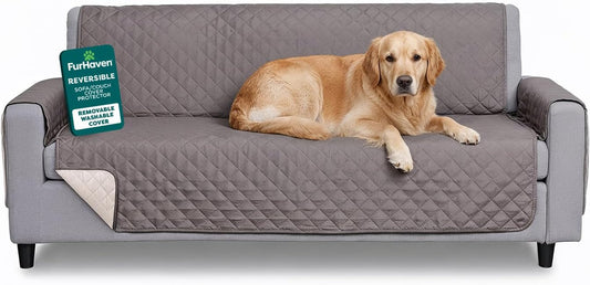 Water-Resistant Sofa Cover for Dogs & Cats, Reversible Couch Protector with Secure Straps and Pinsonic Quilted Fabric, Machine Washable Couch Cover, Large Sofa, Gray Mist