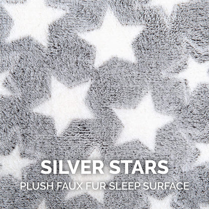 Cat Bed Snuggle Hideout for Indoor Cats & Small Dogs, Washable & Foldable W/ Plush Ball Toy - Snuggle Hideout-Bear Pet Tent - Silver Stars, Small