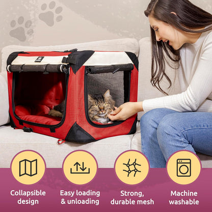 Cat & Dog Pet Carrier, Soft-Sided, Large 24"X16"X16", Fits Large Cat, 2 Cats, or Medium Dog Comfortably, Great for Travel & Vet Visits, Privacy Windows, Removable Bed, Locking Zippers, Foldable