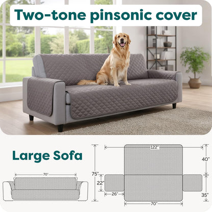 Water-Resistant Sofa Cover for Dogs & Cats, Reversible Couch Protector with Secure Straps and Pinsonic Quilted Fabric, Machine Washable Couch Cover, Large Sofa, Gray Mist
