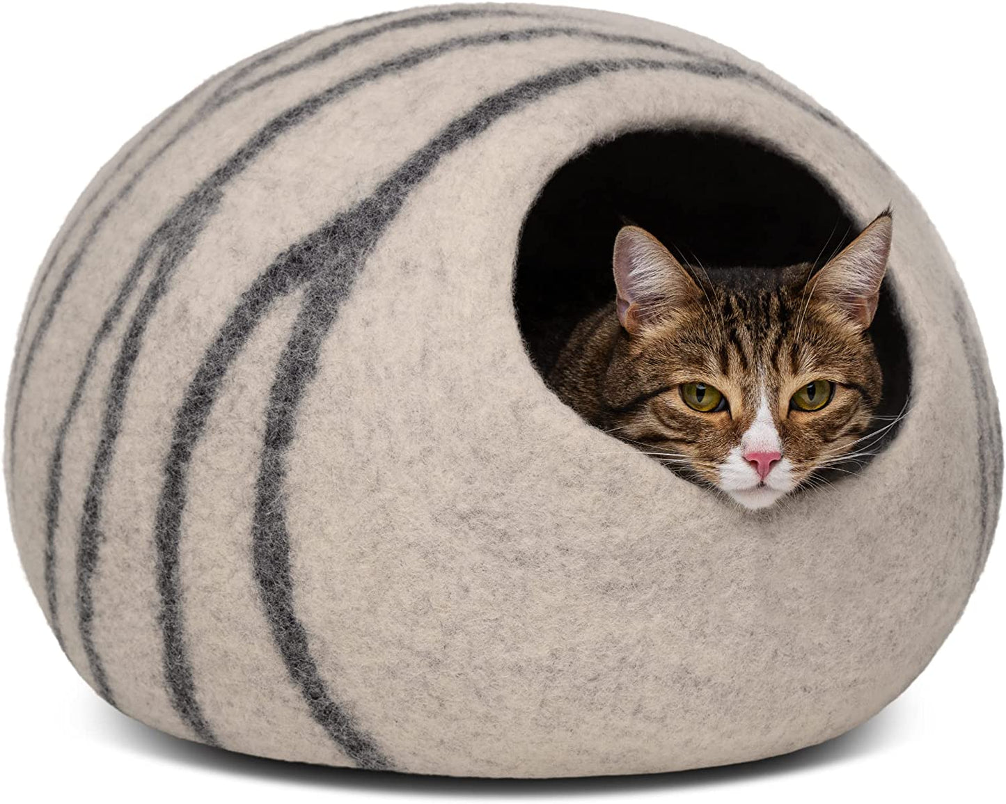 Cat Cave – Premium Felt Cat Bed for Indoor Cats, Handmade 100% Merino Wool (Light Grey, Medium)