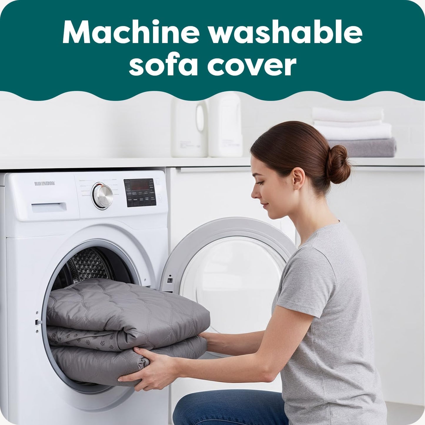 Water-Resistant Sofa Cover for Dogs & Cats, Reversible Couch Protector with Secure Straps and Pinsonic Quilted Fabric, Machine Washable Couch Cover, Large Sofa, Gray Mist