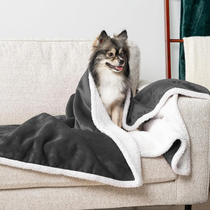 Waterproof Dog Blanket for Small Medium Dog Puppy Cat Throw for Couch Cover Leakproof Protection, Sherpa Fleece, Reversible Soft Washable 29X40 Charcoal Gray