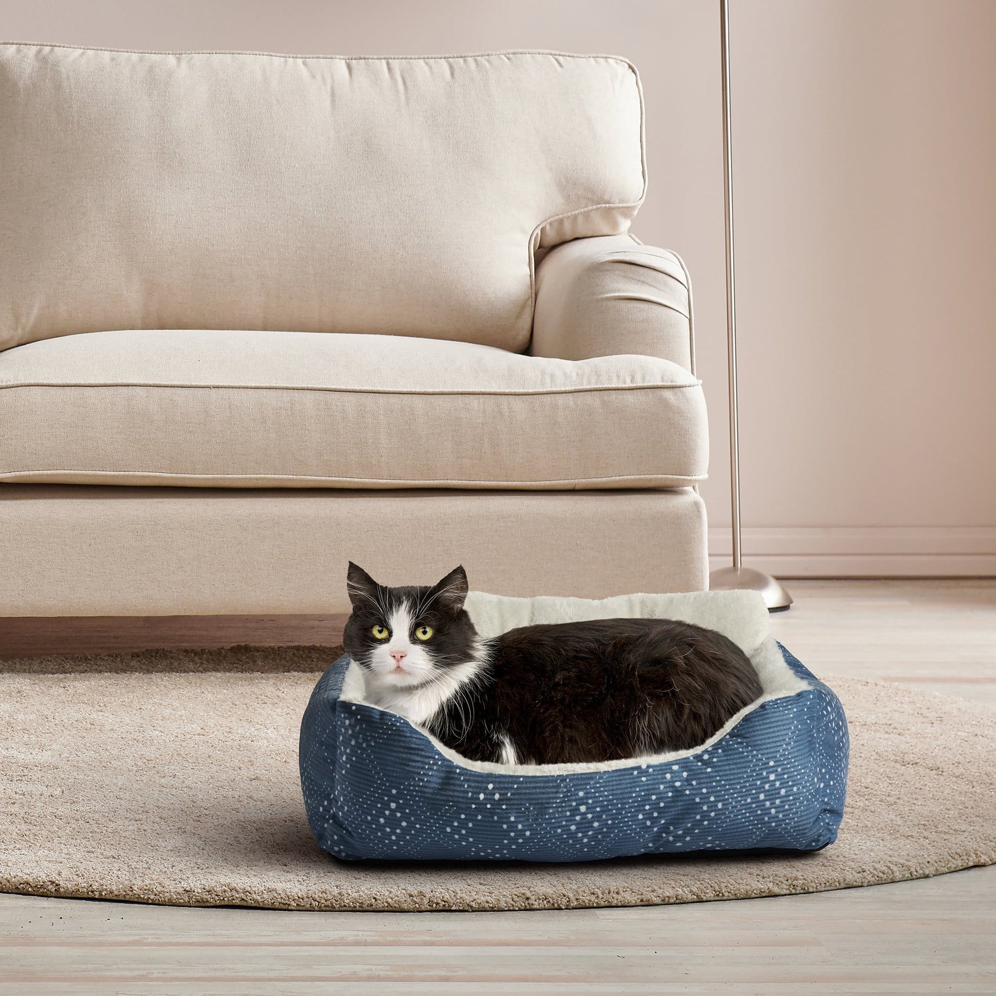 Dog & Cat Bed, Plush Lounger, Portable, Machine Washable, Blue, 21" X 17"