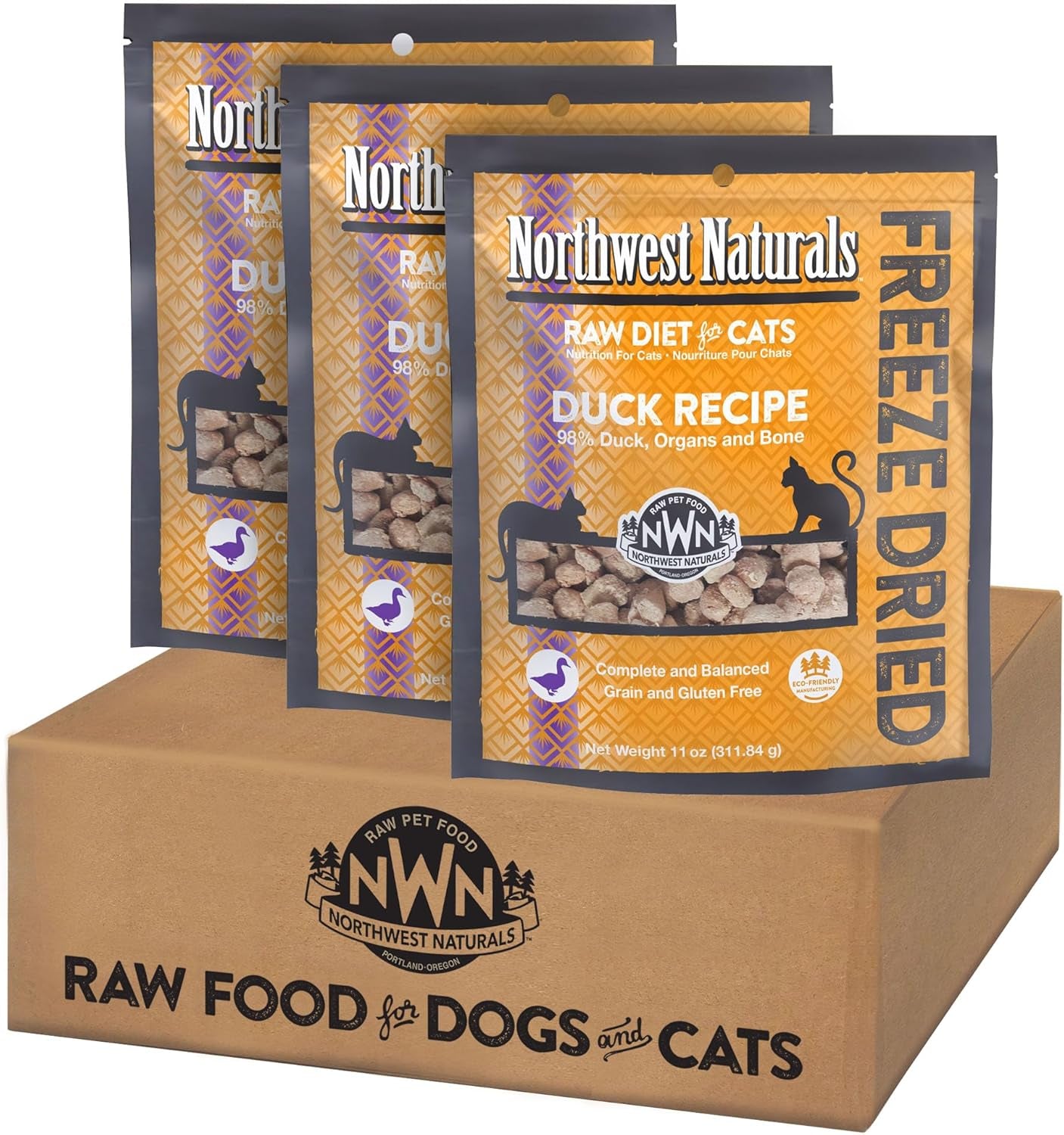 Freeze-Dried Duck Cat & Kitten Food – Bite-Sized Nibbles – Healthy, Limited, Human-Grade Ingredients, All-Natural, High-Protein – Complete & Balanced, Grain-Free – 11 Oz (Pack of 3)