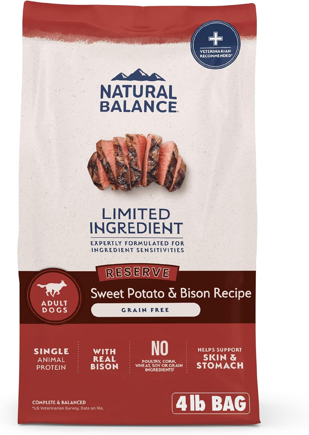 Limited Ingredient Adult Grain-Free Dry Dog Food, Reserve Sweet Potato & Bison Recipe, 4 Pound (Pack of 1)